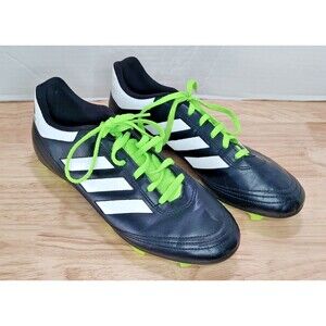 ADIDAS Soccer Cleats Mens Size 9 Black and White with Green Laces Athletic Shoes